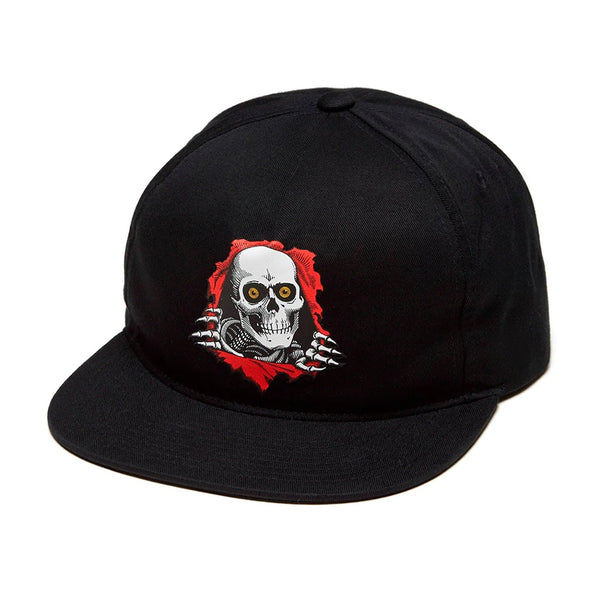 POWELL PERALTA | RIPPER SNAPBACK CAP. BLACK AVAILABLE ONLINE AND IN STORE AT MOMENTUM SKATESHOP IN COTTESLOE, WESTERN AUSTRALIA. 842357127470