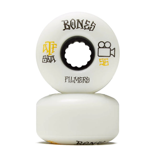 BONES | ATF FILMERS SKATEBOARD WHEELS. WHITE / 56MM X 80A AVAILABLE ONLINE AND IN STORE AT MOMENTUM SKATESHOP IN COTTESLOE, WESTERN AUSTRALIA.