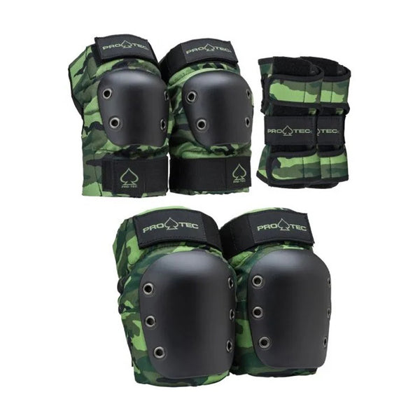 PRO-TEC | STREET JUNIOR 3 PACK PROTECTIVE PAD SET. CAMO AVAILABLE ONLINE AND IN STORE AT MOMENTUM SKATESHOP IN COTTESLOE, WESTERN AUSTRALIA.