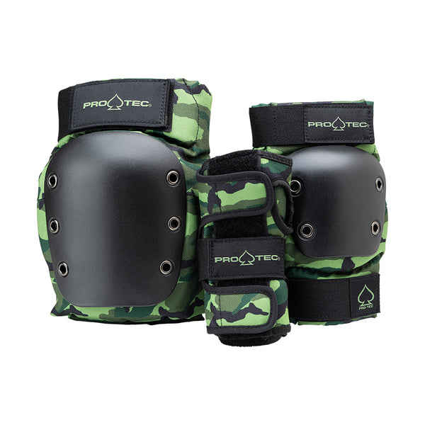 PRO-TEC | STREET JUNIOR 3 PACK PROTECTIVE PAD SET. CAMO AVAILABLE ONLINE AND IN STORE AT MOMENTUM SKATESHOP IN COTTESLOE, WESTERN AUSTRALIA.