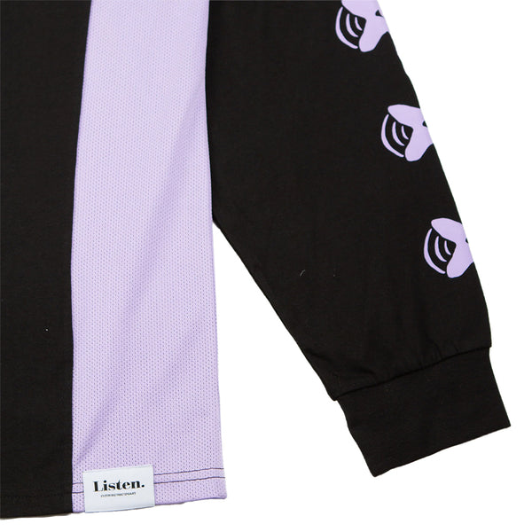 LISTEN | COOLING LONG SLEEVE TEE. BLACK/LILAC AVAILABLE ONLINE AND IN STORE AT MOMENTUM SKATESHOP IN COTTESLOE, WESTERN AUSTRALIA.