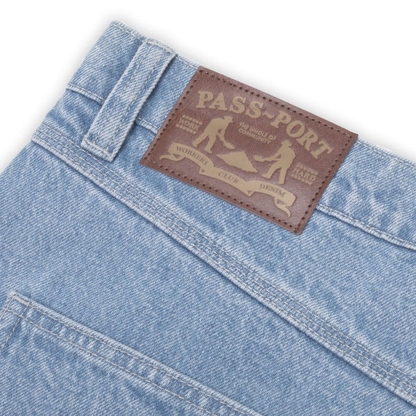 PASS~PORT | DENIM WORKERS CLUB SHORT. WASHED LIGHT INDIGO AVAILABLE ONLINE AND IN STORE AT MOMENTUM SKATESHOP IN COTTESLOE, WESTERN AUSTRALIA. SHOP ONLINE NOW: www.momentumskate.com.au