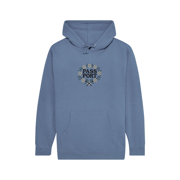 PASS~PORT | WATTLE HOODIE. WASHED OUT BLUE AVAILABLE ONLINE AND IN STORE AT MOMENTUM SKATESHOP IN COTTESLOE, WESTERN AUSTRALIA. SHOP ONLINE NOW: www.momentumskate.com.au