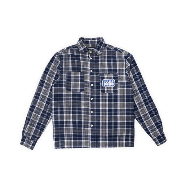 PASS~PORT | YEARBOOK LOGO WORKERS FLANNEL L/S SHIRT. NAVY AVAILABLE ONLINE AND IN STORE AT MOMENTUM SKATESHOP IN COTTESLOE, WESTERN AUSTRALIA. SHOP ONLINE NOW: www.momentumskate.com.au