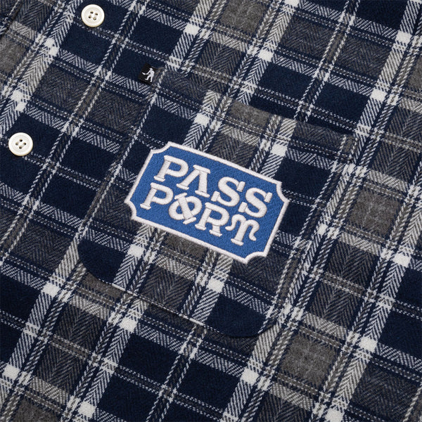 PASS~PORT | YEARBOOK LOGO WORKERS FLANNEL L/S SHIRT. NAVY AVAILABLE ONLINE AND IN STORE AT MOMENTUM SKATESHOP IN COTTESLOE, WESTERN AUSTRALIA. SHOP ONLINE NOW: www.momentumskate.com.au