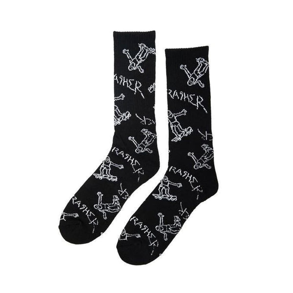THRASHER X MARK GONZALES | GONZ LOGO CREW SOCKS BLACK AVAILABLE ONLINE AND IN STORE AT MOMENTUM SKATESHOP IN COTTESLOE, WESTERN AUSTRALIA.