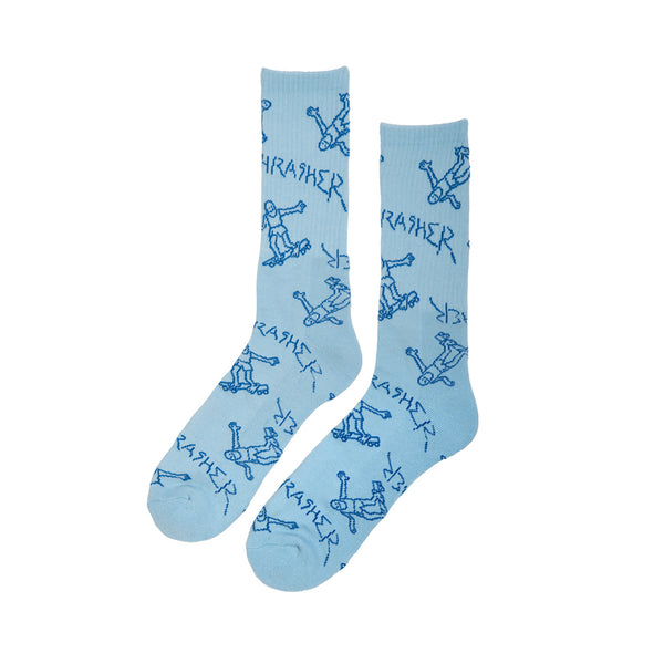 THRASHER X MARK GONZALES | GONZ LOGO CREW SOCKS PALE BLUE AVAILABLE ONLINE AND IN STORE AT MOMENTUM SKATESHOP IN COTTESLOE, WESTERN AUSTRALIA.