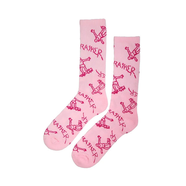 THRASHER X MARK GONZALES | GONZ LOGO CREW SOCKS PALE PINK AVAILABLE ONLINE AND IN STORE AT MOMENTUM SKATESHOP IN COTTESLOE, WESTERN AUSTRALIA.