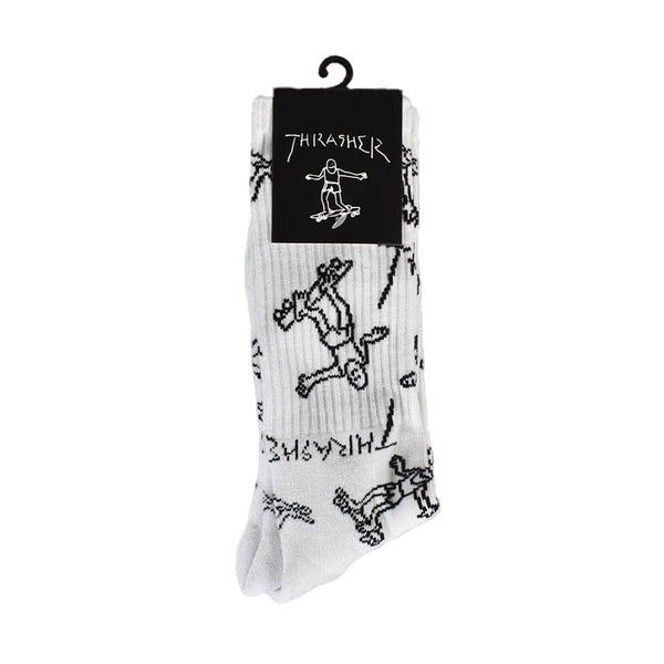 THRASHER X MARK GONZALES | GONZ LOGO CREW SOCKS WHITE AVAILABLE ONLINE AND IN STORE AT MOMENTUM SKATESHOP IN COTTESLOE, WESTERN AUSTRALIA.