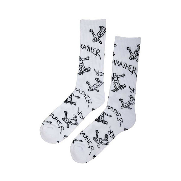 THRASHER X MARK GONZALES | GONZ LOGO CREW SOCKS WHITE AVAILABLE ONLINE AND IN STORE AT MOMENTUM SKATESHOP IN COTTESLOE, WESTERN AUSTRALIA.