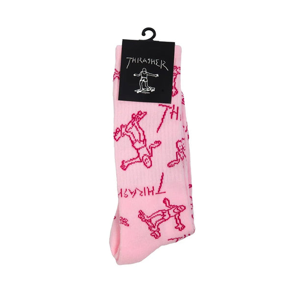 THRASHER X MARK GONZALES | GONZ LOGO CREW SOCKS PALE PINK AVAILABLE ONLINE AND IN STORE AT MOMENTUM SKATESHOP IN COTTESLOE, WESTERN AUSTRALIA.