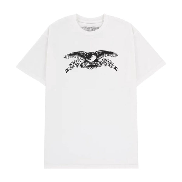 Anti Hero | AH Skateboards Basic Eagle Short Sleeve T-Shirt. White/Black Available Online and in Store at Momentum Skateshop In Cottesloe, Western Australia. Shop Online Now: www.momentumskate.com.au