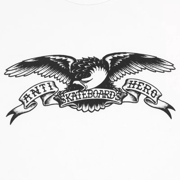 Anti Hero | AH Skateboards Basic Eagle Short Sleeve T-Shirt. White/Black Available Online and in Store at Momentum Skateshop In Cottesloe, Western Australia. Shop Online Now: www.momentumskate.com.au