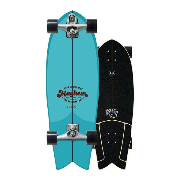 Carver x Lost-Mayhem | RNF Round Nose Fish Retro Complete Surf Skateboard with C7 Trucks. 9.875" x 29.5" Available Online and in Store at Momentum Skateshop In Cottesloe, Western Australia. Shop Online Now: www.momentumskate.com.au
