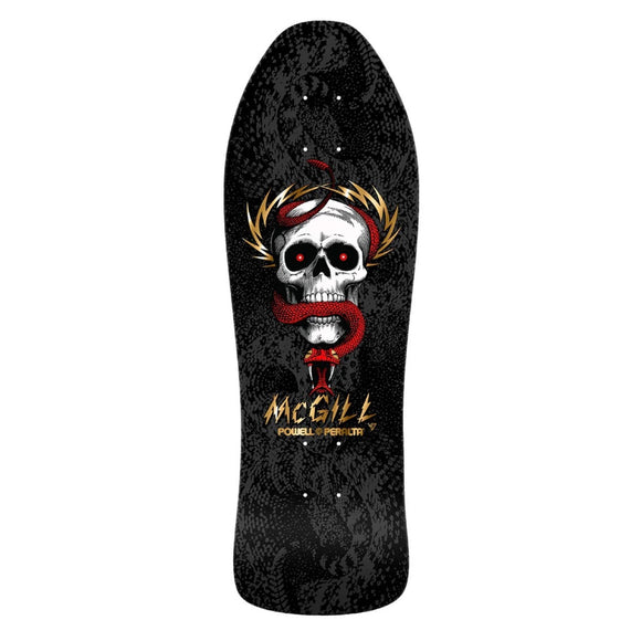 Powell Peralta x Bones Brigade x Mike McGill | Skull & Snake Series 16 Limited Reissue Skateboard Deck. Black-Gold Foil/10.0" x 30.58" Available Online and in Store at Momentum Skateshop In Cottesloe, Western Australia. Shop Online Now: www.momentumskate.com.au