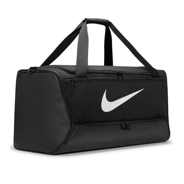 Nike | Brasilia 9.5 Large 95 Litre Training Duffel Bag. Black/Black/White Available Online and in Store at Momentum Skateshop In Cottesloe, Western Australia. Shop Online Now: www.momentumskate.com.au