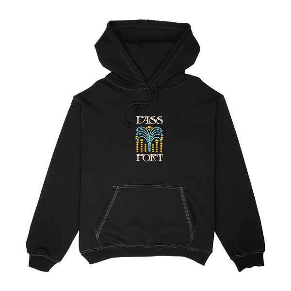 Pass~Port | Roman Candle Embroidered Fleece Hoodie. Black Available Online and in Store at Momentum Skateshop In Cottesloe, Western Australia. Shop Online Now: www.momentumskate.com.au