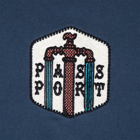 Pass~Port | Water Supply Embroidered Short Sleeve Tee. Harbour Blue Available Online and in Store at Momentum Skateshop In Cottesloe, Western Australia. Shop Online Now: www.momentumskate.com.au