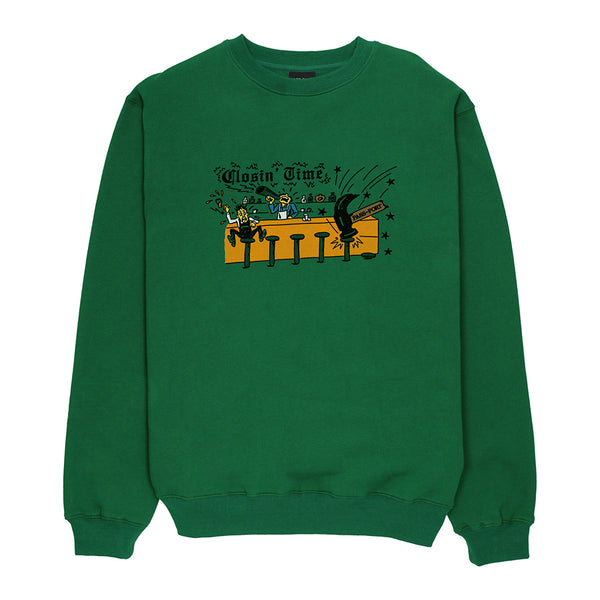 Pass~Port | Closin' Time Crew Neck Fleece Sweater. Green Available Online and in Store at Momentum Skateshop In Cottesloe, Western Australia. Shop Online Now: www.momentumskate.com.au