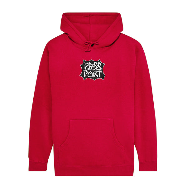 Pass~Port | Glyph Embroidered Fleece Hoodie. Red Available Online and in Store at Momentum Skateshop In Cottesloe, Western Australia. Shop Online Now: www.momentumskate.com.au