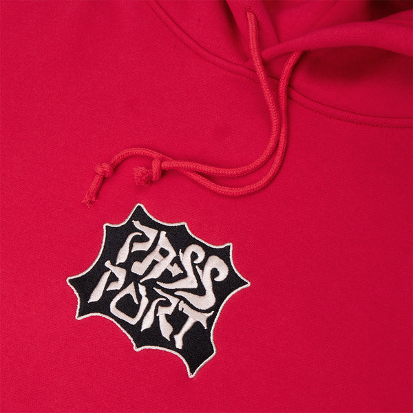 Pass~Port | Glyph Embroidered Fleece Hoodie. Red Available Online and in Store at Momentum Skateshop In Cottesloe, Western Australia. Shop Online Now: www.momentumskate.com.au