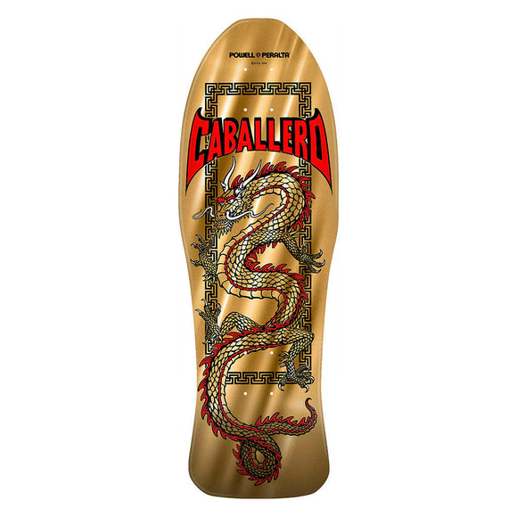 Powell Peralta x Steve Caballero | Cab Chinese Dragon Reissue Skateboard Deck. Gold Foil / 10.0" x 30.0" Available Online and in Store at Momentum Skateshop In Cottesloe, Western Australia. Shop Online Now: www.momentumskate.com.au