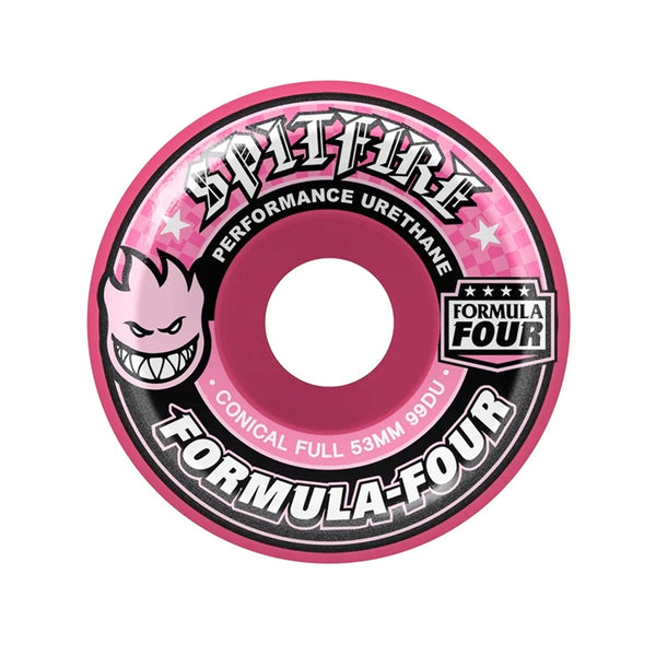 Spitfire | Formula Four F4 Conical Full Skateboard Wheels. Pink / 53mm x 99a Available Online and in Store at Momentum Skateshop In Cottesloe, Western Australia. Shop Online Now: www.momentumskate.com.au