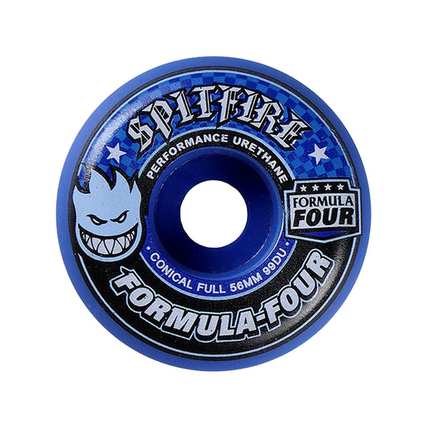 Spitfire | Formula Four F4 Conical Full Skateboard Wheels. Blue / 56mm x 99a Available Online and in Store at Momentum Skateshop In Cottesloe, Western Australia. Shop Online Now: www.momentumskate.com.au