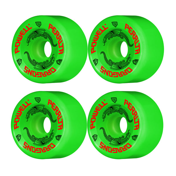 POWELL PERALTA | DRAGON FORMULA SKATEBOARD WHEELS. GREEN / 64MM X 93A AVAILABLE ONLINE AND IN STORE AT MOMENTUM SKATESHOP IN COTTESLOE, WESTERN AUSTRALIA.
