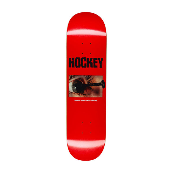 HOCKEY - BREAKFAST INSANITY SKATEBOARD DECK. RED / 8.25" X 31.79" AVAILABLE ONLINE AND IN STORE AT MOMENTUM SKATESHOP IN COTTESLOE, WESTERN AUSTRALIA.