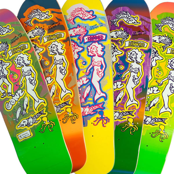 KROOKED X GONZ | COLOUR MY FRIENDS SSD SKATEBOARD DECK. 9.81" X 32" AVAILABLE ONLINE AND IN STORE AT MOMENTUM SKATESHOP IN COTTESLOE, WESTERN AUSTRALIA.