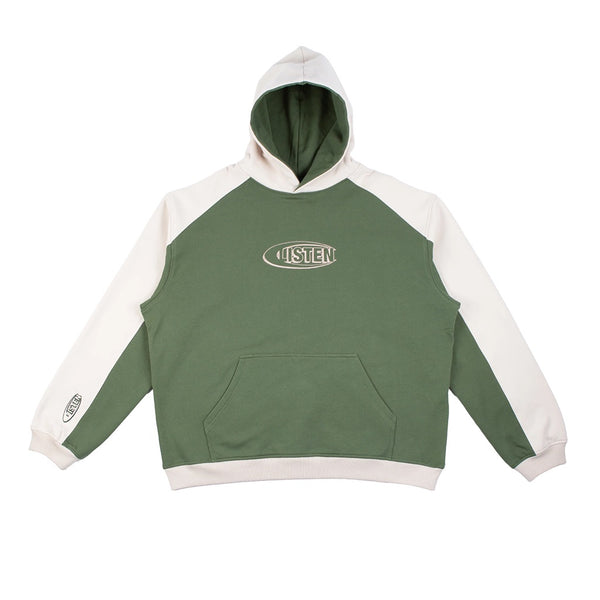 LISTEN | THE DICE HOODY. CREAM/GREEN AVAILABLE ONLINE AND IN STORE AT MOMENTUM SKATESHOP IN COTTESLOE, WESTERN AUSTRALIA.