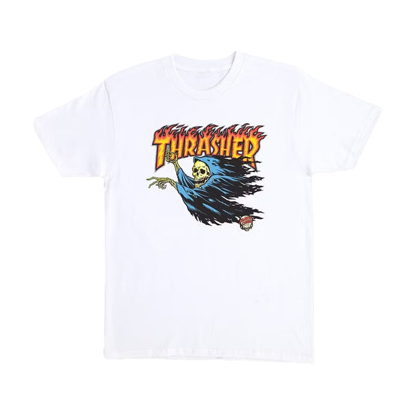 SANTA CRUZ | THRASHER OBRIEN REAPER S/S TEE. WHITE AVAILABLE ONLINE AND IN STORE AT MOMENTUM SKATESHOP IN COTTESLOE, WESTERN AUSTRALIA.