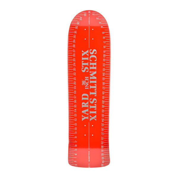 SCHMITT STIX | YARD STICK REISSUE SKATEBOARD DECK. RED / 9.625" X 36" AVAILABLE ONLINE AND IN STORE AT MOMENTUM SKATESHOP IN COTTESLOE, WESTERN AUSTRALIA.