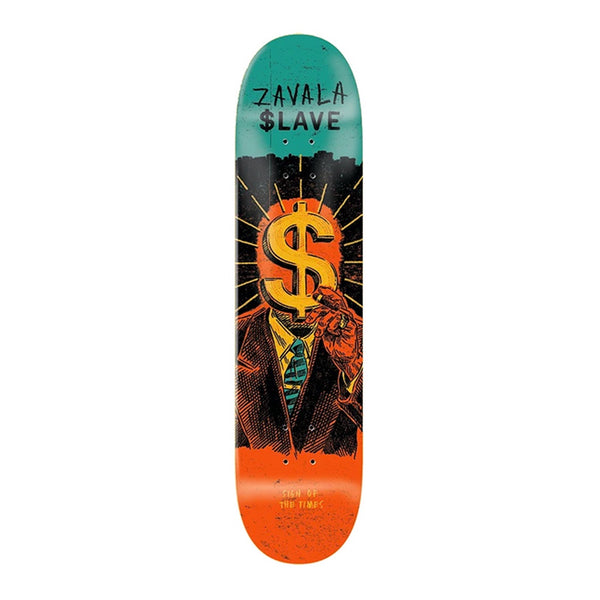 SLAVE X AJ ZAVALA | SIGN OF THE TIMES SKATEBOARD DECK. 9" X 33" AVAILABLE ONLINE AND IN STORE AT MOMENTUM SKATESHOP IN COTTESLOE, WESTERN AUSTRALIA.