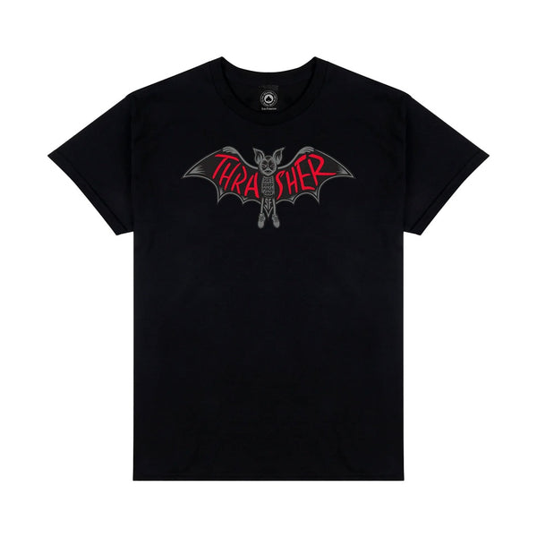 THRASHER | BAT SHORT SLEEVE TEE. BLACK AVAILABLE ONLINE AND IN STORE AT MOMENTUM SKATESHOP IN COTTESLOE, WESTERN AUSTRALIA.