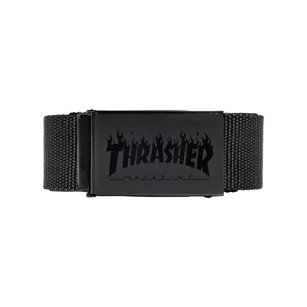 THRASHER | FLAME WEB BELT WITH BOTTLE OPENER. BLACK AVAILABLE ONLINE AND IN STORE AT MOMENTUM SKATESHOP IN COTTESLOE, WESTERN AUSTRALIA.