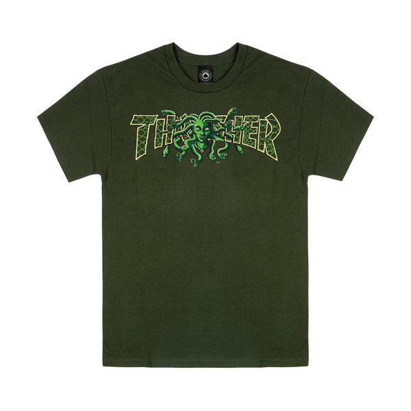 THRASHER | MEDUSA SHORT SLEEVE T-SHIRT. FOREST GREEN AVAILABLE ONLINE AND IN STORE AT MOMENTUM SKATESHOP IN COTTESLOE, WESTERN AUSTRALIA.