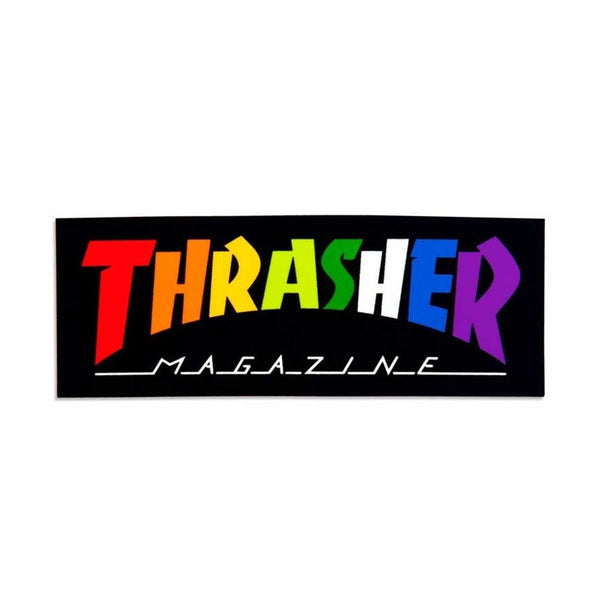 THRASHER | RAINBOW MAGAZINE STICKER. 4" X 1.5" AVAILABLE ONLINE AND IN STORE AT MOMENTUM SKATESHOP IN COTTESLOE, WESTERN AUSTRALIA.