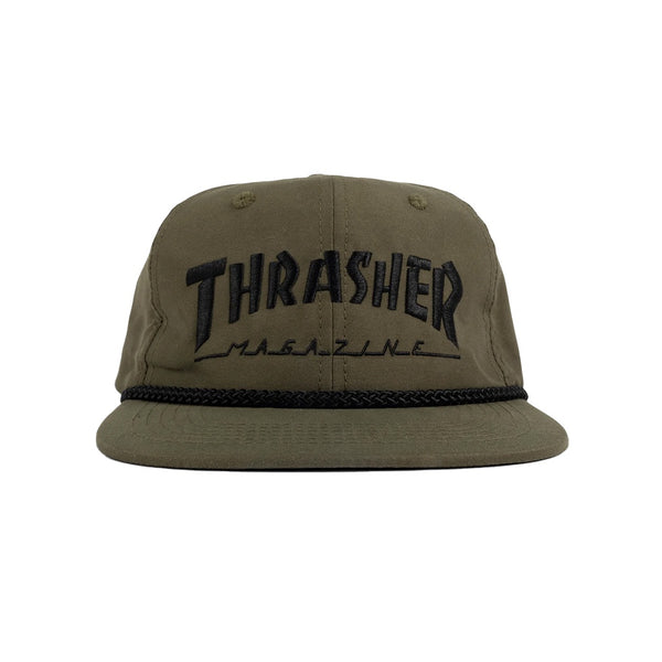 THRASHER | THRASHER MAGAZINE ROPE 6 PANEL SNAPBACK CAP. OLIVE/BLACK AVAILABLE ONLINE AND IN STORE AT MOMENTUM SKATESHOP IN COTTESLOE, WESTERN AUSTRALIA.