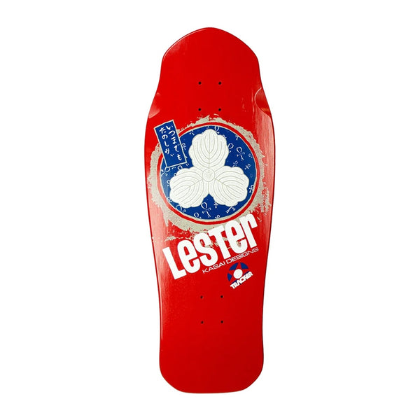 TRACKER X LESTER KASAI | OAK LEAF REISSUE SKATEBOARD DECK. RED / 10.375" X 30.5" AVAILABLE ONLINE AND IN STORE AT MOMENTUM SKATESHOP IN COTTESLOE, WESTERN AUSTRALIA.