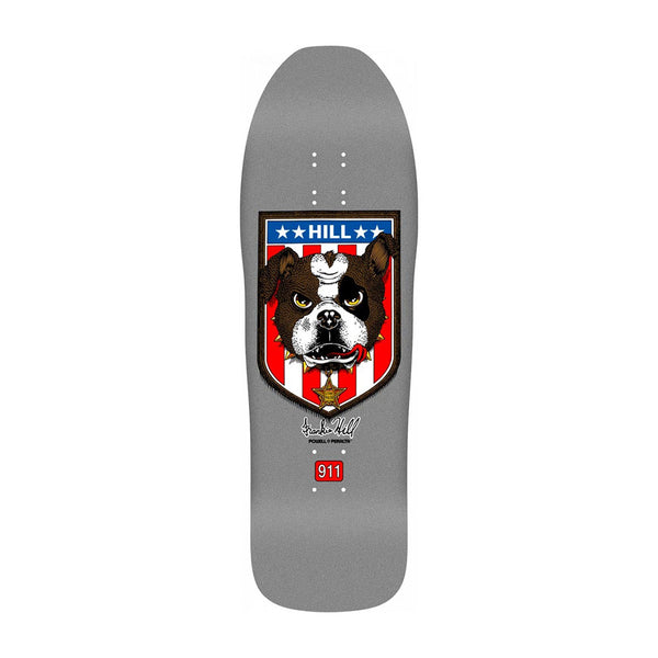 POWELL PERALTA X FRANKIE HILL | BULLDOG REISSUE SKATEBOARD DECK. SILVER / 10" X 31.5" AVAILABLE ONLINE AND IN STORE AT MOMENTUM SKATESHOP IN COTTESLOE, WESTERN AUSTRALIA.