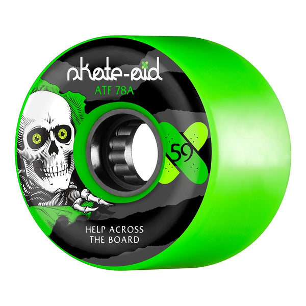 POWELL PERALTA X SKATE AID | COLLABORATION ATF SKATEBOARD WHEELS. GREEN / 59MM X 78A AVAILABLE ONLINE AND IN STORE AT MOMENTUM SKATESHOP IN COTTESLOE, WESTERN AUSTRALIA.