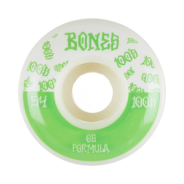 BONES | 100'S V4 WIDE ORIGINAL FORMULA SKATEBOARD WHEELS. WHITE / 54MM X 100A AVAILABLE ONLINE AND IN STORE AT MOMENTUM SKATESHOP IN COTTESLOE, WESTERN AUSTRALIA.