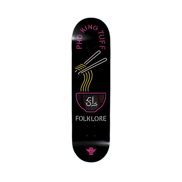 FOLKLORE | FIBRE TECH LITE NOODLES PHO KING TUFF SKATE DECK. 8.0" X 32.0" AVAILABLE ONLINE AND IN STORE AT MOMENTUM SKATESHOP IN COTTESLOE, WESTERN AUSTRALIA. PINK.